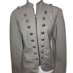 INC International Concepts Military Band Jacket Zippered Blazer Silver Womens